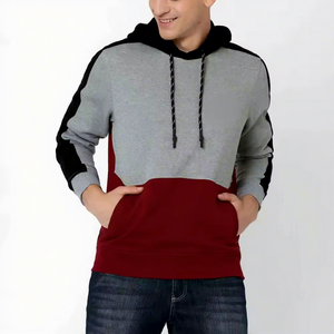 Sweat à capuche pour homme, coupe classique, décontracté, automne, gris, rouge, noir, manches longues, tricoté en molleton bouclette - Product Image 1