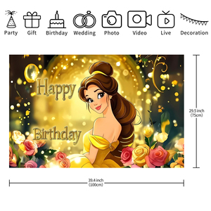 Sfondo Fotografico Principessa Belle 5*3ft 7*5ft per Baby Shower, Decorazioni per Feste di Compleanno per Bambine - Product Image 5