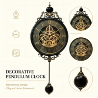 Jam Dinding Pendulum Vintage Eropa Bingkai Logam Tanpa Suara Tanpa Bunyi Tik-tok Angka Romawi Dekorasi Dinding Rumah Kantor