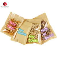 Papier kraft imprimé personnalisé, sac d'emballage Transparent à fermeture éclair pour cosmétique, Top graine fleur, auto-scellant