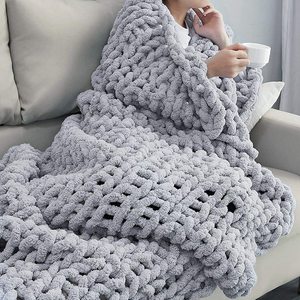 Fait à la main 60 "x 80" gros tricot solide doux <span class=keywords><strong>grand</strong></span> Chenille Boho moelleux lit canapé jeter pour l'hiver - Product Image 6
