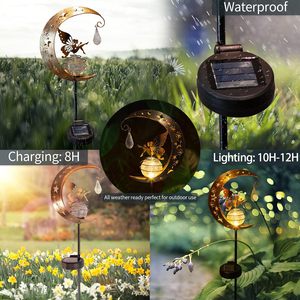 Lampes solaires d'extérieur à piquet pour jardin, étanches, LED blanc chaud, globe en verre craquelé, support métallique pour allée et décoration de jardin WADE - Product Image 3