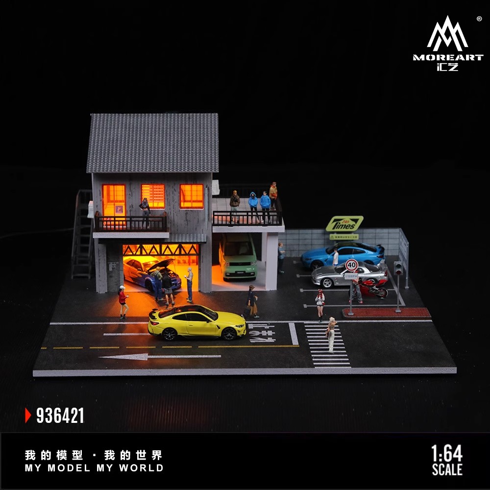 MOREART 1:64 Model Car Display - Japanese Style Auto Repair Shop