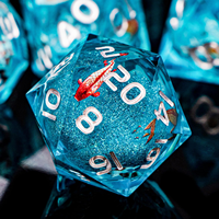 Jeu de dés à noyau liquide-Dés en forme de dragon tranchants en forme de poisson bleu en résine compatibles avec les jeux de rôle D & D fabriqués à la main