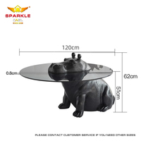 Table basse moderne SPARKLE Hippo en acier inoxydable et verre trempé, couleur personnalisable, pour salon et extérieur