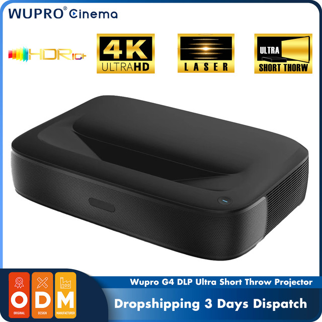 2025 New Arrival Wupro/ODM G4 Smart Android UST Proyector 4+64GB 2500 ANSI Lumens 4K UHD Laser DLP Ultra Short Throw Projector