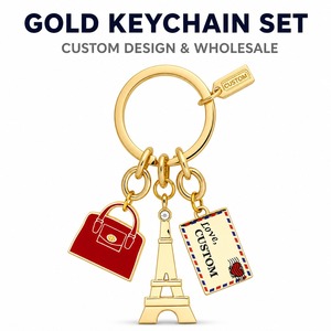 Porte-clés en métal personnalisé avec logo, breloques multiples, émail doré, sac à main, tour Eiffel, carte postale, mode, cadeau pour femme, vente en gros - Product Image 3