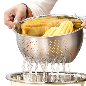 Wholesale High Quality Korean Stainless Steel 304 Oblique Bottom Kitchen <b>Colander</b> for Straining Fruit & Vegetables - Product Image 2