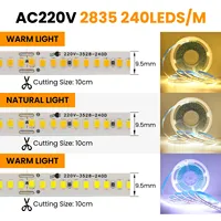Bande lumineuse LED SMD 2835, 240 LED/M, AC 220V, IP20, pour la décoration de la maison, ruban flexible, bande autocollante, chaîne lumineuse