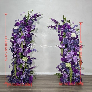 Arche de fleurs artificielles en soie pour mariage en plein air, décorée d'hortensias violets, faite à la main - Product Image 6