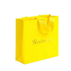 Sac en papier de luxe personnalisé avec logo estampé à chaud en feuille d'or, sac cadeau pour bijoux avec poignée en ruban - Product Image 5