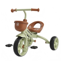 Tricycle pour enfants à 3 roues en gros en usine siège en forme de U avec panier tissé poignée de poussée arrière réglable pour 2-6 ans