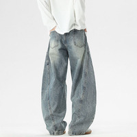 Jeans Américains Rétro Bleus pour Hommes et Femmes, Coupe Ample et Large, Style « Couteau Courbé », Tendance, Marque Cool et Stylée avec une Sensation Décontractée