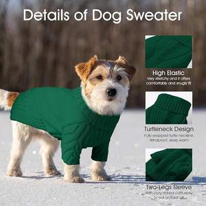 Sweter Turtleneck hijau tua baju hewan peliharaan rajut kabel hangat untuk pakaian anjing bergaya keturunan kecil - Product Image 4