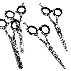 ASAP Professional - Juego de Tijeras de Peluquería Profesionales con Estampado de Cebra Blanco y Negro, para Diestros, Mango Largo, 26 Dientes, Tijeras de Corte y Entresacado - Product Image 1