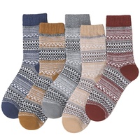 7406 Chaussettes mi-mollet pour hommes, style ethnique vintage, chaussettes longues épaisses et chaudes pour l'automne et l'hiver