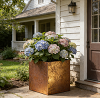 Jardinière carrée en acier Corten sur mesure, design moderne, capacité 72L, pour balcon, terrasse, jardin, installation facile sans soudure