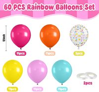 Feile Lot de 60 Ballons Brillants Arc-en-ciel de 12 Pouces Prêts pour l'Hélium Couleurs Vives Jaune Orange Rose Vif Bleu Teal Confettis Mariage