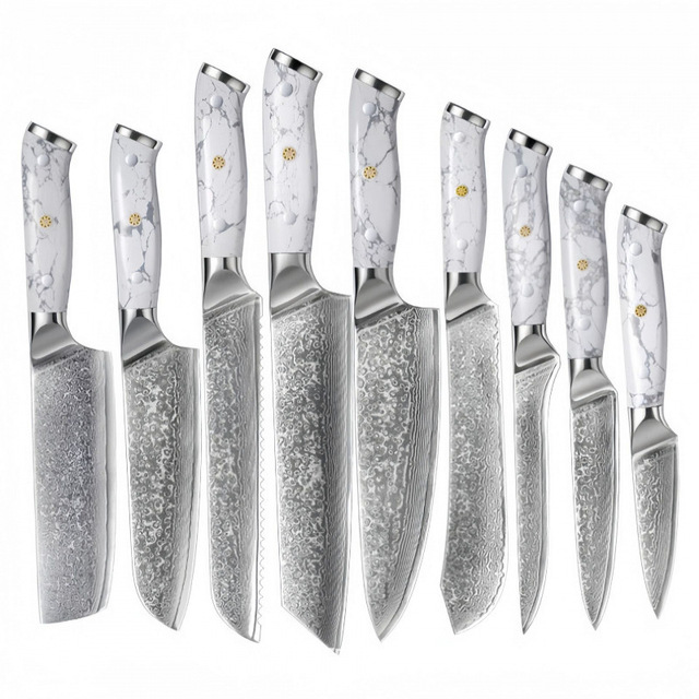 Hot Sale Japanese Kitchen 67-Layers Damascus Steel AUS-10 with White Turquoise Stone Handle Chef Cleaver Butchers Knife