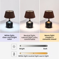 Lampe de bureau en fer avec abat-jour en tissu plissé simple, LED, alimentée par batterie, lumière d'ambiance pour chambre à coucher, commande tactile, intensité réglable, veilleuse