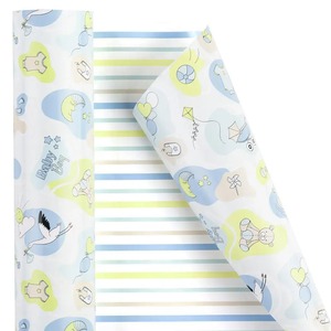 Papier d'emballage cadeau personnalisé pour bébé garçon, rouleau de papier d'art recyclable double face 100 g/m², couché, compatible impression offset écologique - Product Image 3
