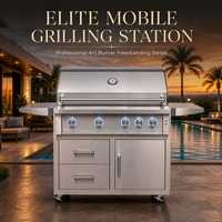 Barbecue autonome de luxe haute performance avec fenêtre panoramique et roues robustes