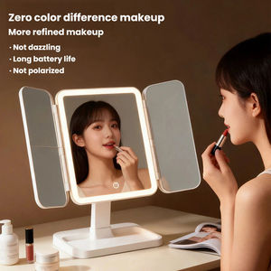 Makeup <b>Mirror</b> with Storage Base LED Lighted Vanity <b>Mirror</b> Double <b>Door</b> Folding Design - Product Image 2