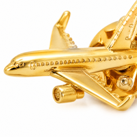 Broche d'avion en alliage massif à relief personnalisé, finition or poli, insigne d'uniforme pour personnel de compagnie aérienne, logo personnalisé en émail