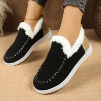 Chaussures plates décontractées pour femmes, doublées de fourrure, en feutre, avec col en peluche, chaudes pour l'hiver, style mocassins tendance