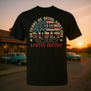 T-shirt vintage del 1975 per il cinquantesimo compleanno, girocollo da uomo in edizione limitata - Product Image 3