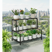 Support à fleurs mobile en métal, rectangulaire, sur pied, à trois niveaux, multifonctionnel, pour intérieur/extérieur, étagère de rangement pour salon