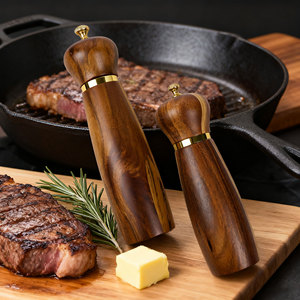 Moulins à poivre manuels Moulin à sel et à poivre Moulin à poivre et à sel en <span class=keywords><strong>bois</strong></span> d'acacia avec grossièreté réglable pour les cuisiniers à domicile - Product Image 2