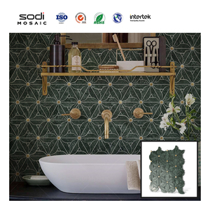 Mosaico in Marmo Verde Naturale <span class=keywords><strong>con</strong></span> Forma di Margherita in Metallo, <span class=keywords><strong>Piastrelle</strong></span> in Mosaico di Pietra per Decorazione d'Interni - Product Image 3