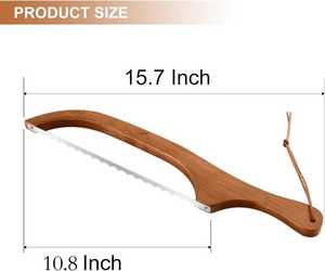 เครื่องตัดขนมปังแบบโฮมเมดใบมีดหยักสแตนเลสและไม้อะคาเซียเป็นมิตรกับสิ่งแวดล้อมทันสมัยสำหรับแป้งโดว์และบาแกต - Product Image 4