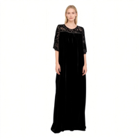 Nouvelle Robe Longue Ample en Velours Respirant et Écologique avec Dentelle, Taille Naturelle, Grande Taille pour Femme, Collection 2026