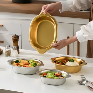 Korean Style Stainless Steel Oval Bowl Gold Dishwasher Safe For Home Use - Product Image 1