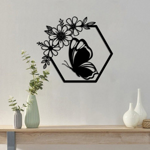 Décoration murale en forme de papillon hexagonal en métal, décoration murale en fer forgé noir, créative et best-seller - Product Image 3