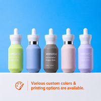 Flacon compte-gouttes PET vide avec compte-gouttes en verre et bulbe en silicone, conteneur cosmétique pour soins de la peau, logo personnalisé, vente en gros