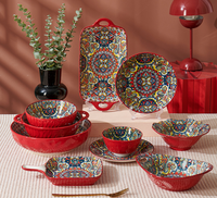 Stock en gros ! Service de table en céramique de style bohème marocain, durable et écologique, assiettes et bols, étanche et compatible congélateur