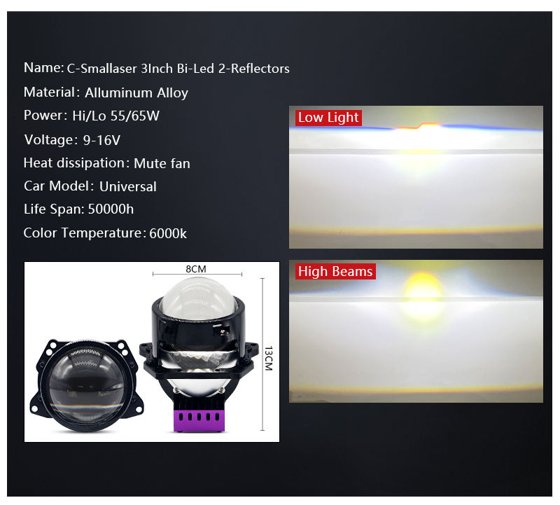 C-smallaser 3lnch Bi-LED 2-reflectors