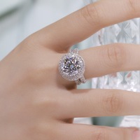 Bague de fiançailles de luxe en argent sterling S925 avec double bande, halo pavé et moissanite ronde VVS2, pierres latérales, pour mariage et fiançailles