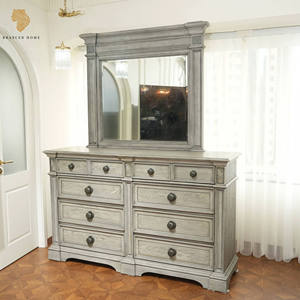 خزانة ذات 8 أدراج لتخزين الأثاث الأوروبي العتيق من الخشب الصلب، طاولة مدخل ومرآة لغرفة المعيشة - Product Image 1