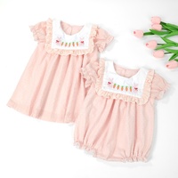 Bébé filles printemps tenue à volants mignon pâques smocké rose barboteuse lapin carotte brodé bavoir bulle avec point suisse