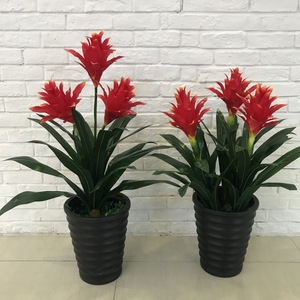 Decoración del hogar, 3 uds., plantas de flores rojas artificiales de plástico en maceta de imitación, accesorio de decoración del hogar duradero y elegante - Product Image 2