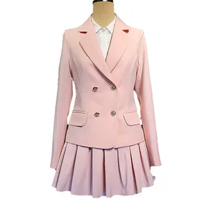 高品质粉色套装女童马球衫裙子长袖春秋校服