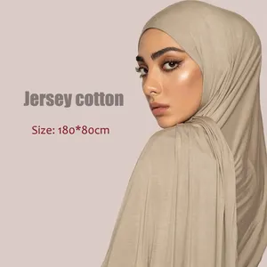 뜨거운 판매 고품질 큰 크기 일반 가장자리 스티치 스카프 스트레치 Hijab 180*80cm 여성 스톨 저지 코튼 Hijab