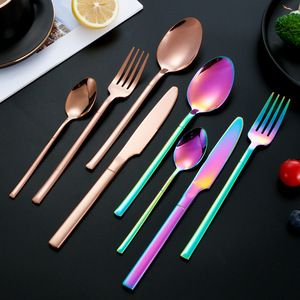 Stainless Steel Cutlery <b>Set</b> Knife Fork Spoon Long Handle Solid Color Dishwasher Safe Household Western Tableware - Product Image 2
