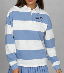 Camiseta de Rugby Personalizada con Bordado, de Algodón Grueso de 250 GSM, a Rayas, al por Mayor, Talla Grande, Polo de Manga Larga <span class=keywords><strong>para</strong></span> Mujer - Product Image 3