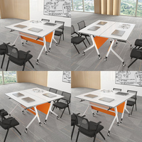Table de conférence pliante en mélamine avec chaises, design modulable à double siège et pieds métalliques, idéale pour la formation et le bureau