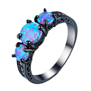 Anillos de Aleación Negra con Turquesa y Ópalo Natural para Mujer, Diseño Brillante con Circones, Estilo Geométrico, Gótico, Retro y Moderno, Venta al Por Mayor ZhuQian - Product Image 5